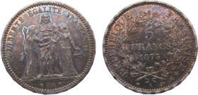 France Third Republic 5 Francs 1873 A Paris mint "Hercules" Silver AU 25g KM# 820.1