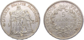 France Third Republic 5 Francs 1876 A Paris mint "Hercules" Silver UNC 25g KM# 820.1