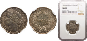 France Third Republic 1 Franc 1888 A Paris mint "Ceres" Silver NGC MS63 KM# 822.1