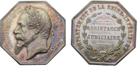 France Second Empire Napoleon III Jeton ND "SEINE INFERIEURE, ASSISTANCE JUDICIAIRE" Silver UNC 13.3g