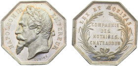 France Second Empire Napoleon III Jeton ND Notaires de Châteaudun Silver UNC 12.6g Feu# 79