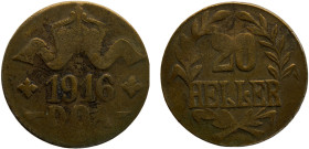 German East Africa German colony Wilhelm II 20 Heller 1916 T Tabora mint Tabora Emergency Coinage Copper XF 11.8g KM# 15