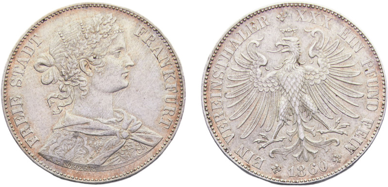 Germany States Free imperial city of Frankfurt 1 Vereinsthaler 1860 Silver UNC 1...