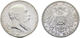 Germany Second Empire Grand duchy of Baden Friedrich I 2 Mark 1902 Karlsruhe mint 50th Anniversary of the Reign of Duke Friedrich I Silver AU 11.2g KM...