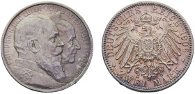 Germany Second Empire Grand duchy of Baden Friedrich I 2 Mark 1906 Karlsruhe mint 50th Anniversary of the Wedding of Duke Friedrich I and Louise Silve...