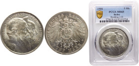 Germany Second Empire Grand duchy of Baden Friedrich I 5 Mark 1906 Karlsruhe mint(Mintage 60000) Golden Wedding Anniversary Silver PCGS MS65 KM# 277
