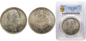 Germany Second Empire Kingdom of Bavaria Ludwig II 5 Mark 1876 D Munich mint Silver PCGS MS63 KM# 896