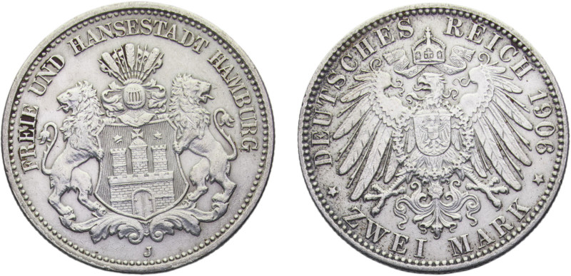 Germany Second Empire Free Hanseatic city of Hamburg 2 Mark 1906 J Hamburg mint ...