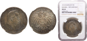 Germany Second Empire Kingdom of Bavaria Otto Prince Regent Luitpold 5 Mark 1911 D Munich mint To his 90th birthday 12 March 1911 Silver NGC MS64 KM# ...