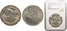 Germany Second Empire Kingdom of Württemberg Wilhelm II 3 Mark 1911 F Stuttgart mint Silver Wedding Anniversary Silver NGC MS64 KM# 636