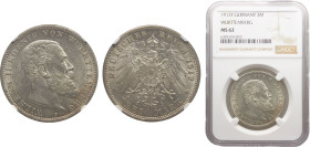 Germany Second Empire Kingdom of Württemberg Wilhelm II 3 Mark 1912 F Stuttgart mint Silver NGC MS62 KM# 635