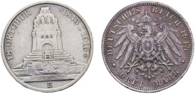 Germany Second Empire Kingdom of Saxony Friedrich August III 3 Mark 1913 E Muldenhütten mint 100th Anniversary of the Battle of Leipzig Silver UNC 16....