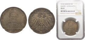 Germany Second Empire Kingdom of Saxony Friedrich August III 3 Mark 1913 E Muldenhütten mint 100th Anniversary of the Battle of Leipzig Silver NGC MS6...