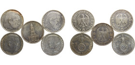 Germany The Third Reich 5 Mark 1935-1936 5 Lots Silver XF