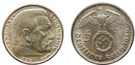 Germany The Third Reich 5 Reichsmark 1936 A Berlin mint "Paul von Hindenburg" Silver UNC 14g KM# 94