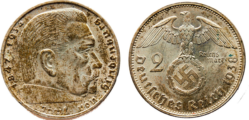 Germany The Third Reich 2 Reichsmark 1938 A Berlin mint "Paul von Hindenburg" Si...