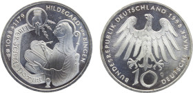 Germany Federal Republic 10 Deutsche Mark 1998 G Karlsruhe mint 900th Anniversary, Birth of Hildegard von Bingen Silver BU 15.5g KM# 193