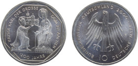Germany Federal Republic 10 Deutsche Mark 2000 G Karlsruhe mint 1200th Anniversary - Founding the Cathedral in Aachen by Charlemagne Silver BU 15.5g K...