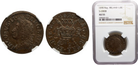 Great Britain Kingdom of Ireland James II ½ Crown/30 Pence 1690 May Gun Money Small Coinage Brass NGC AU55 KM# 101