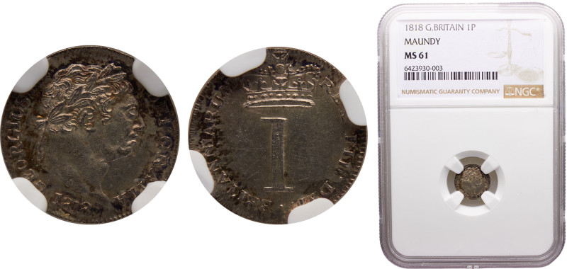 Great Britain United Kingdom George III 1 Penny 1818 Maundy Coinage Silver NGC M...