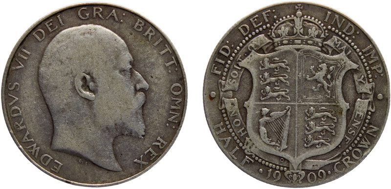 Great Britain United Kingdom Edward VII ½ Crown 1909 Silver VF 13g KM# 802