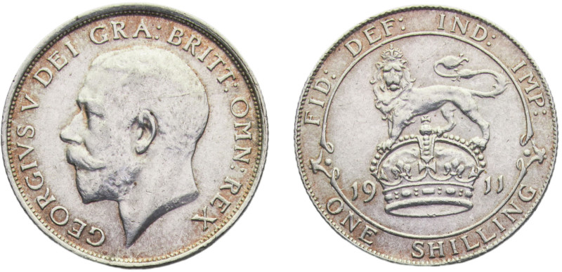 Great Britain United Kingdom George V 1 Shilling 1911 Silver AU 5.7g KM# 816