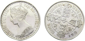 Great Britain United Kingdom Victoria 1 Florin 1852(mdccclii) 1st portrait, "Gothic" type Silver UNC 11.3g KM#746.1