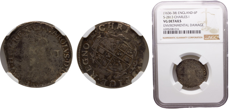 Great Britain Kingdom of England Charles I 6 Pence ND (1636-1638) London mint 4t...