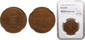 Guernsey British dependency George VI 8 Doubles 1945 H Heaton's Mint Bronze NGC MS64 BN KM# 14