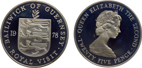 Guernsey British dependency Elizabeth II 25 Pence 1978 Royal mint(Mintage 25000) Royal Visit Silver PF 28.4g KM# 32a