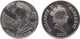 Guernsey British dependency Alderney Elizabeth II 5 Pounds 2000 Royal mint 100th Anniversary of the Birth of the Queen Mother Silver PF 28.2g KM# 52