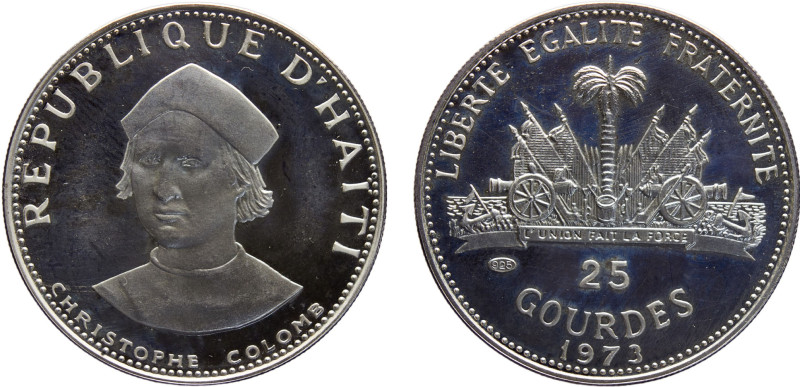 Haiti Second Republic 25 Gourdes 1973 (Mintage 5470) Christopher Columbus Silver...