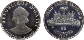 Haiti Second Republic 25 Gourdes 1973 (Mintage 5470) Christopher Columbus Silver PF 10.1g KM# 102