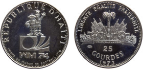 Haiti Second Republic 25 Gourdes 1974 (Mintage 6430) 1974 World Cup Silver PF 10.2g KM# 103