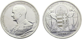 Hungary Kingdom Miklós Horthy 5 Pengő 1939 BP Budapest mint Birthday Silver UNC 25g KM# 517