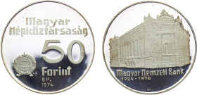 Hungary People's Republic 50 Forint 1974 BP Budapest mint(Mintage 6000) 50th Anniversary of National Bank Silver PF 16.2g KM# 601