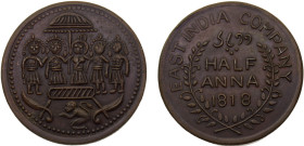 India British East India Company ½ Anna 1818 Religious token Copper XF 12g