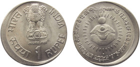 India Republic 1 Rupee 1990 ♦ Mumbai mint Mint Error Struck 15% Off Cente, 15th Anniversary of the Integrated Child Development Services Copper-nickel...