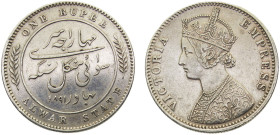 India Princely states Alwar Victoria (Mangal Singh) 1 Rupee 1891 Silver XF 11.6g KM# 46