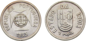 India Portuguese colony 1 Rupee 1935 Lisboa mint Silver AU 11.7g KM# 22