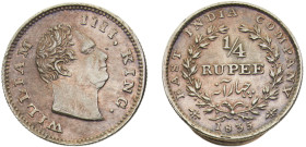 India British East India Company William IV ¼ Rupee 1835 (b) Bombay mint Silver XF 2.9g KM# 448.3