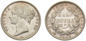 India British East India Company Victoria ½ Rupee 1840 (b & c) Bombay or Calcutta mint Silver XF 5.8g KM#456.1