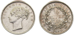 India British East India Company Victoria ¼ Rupee 1840 (b) Bombay mint Silver AU 2.9g KM#453.1
