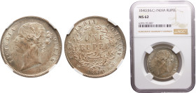 India British colony Victoria 1 Rupee 1840 (c) Calcutta mint Silver NGC MS62 KM#458.2