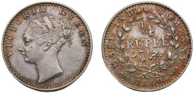 India British East India Company Victoria ¼ Rupee 1840 (c) Calcutta mint Silver VF 2.9g KM#453.4