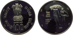 India Republic 100 Rupees 1981 ♦ Bombay mint FAO, World Food Day Silver PF 35g KM# 276