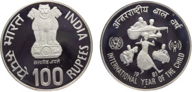 India Republic 100 Rupees 1981 B Bombay(Mintage 25000) International Year of the Child Silver PF 29g KM# 277