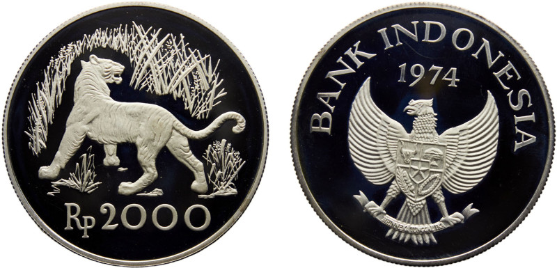 Indonesia Republic 2000 Rupiah 1974 Royal mint(Mintage 18000) Conservation, Java...