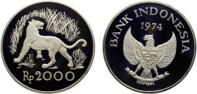 Indonesia Republic 2000 Rupiah 1974 Royal mint(Mintage 18000) Conservation, Javan Tiger Silver PF 28.7g KM# 39a