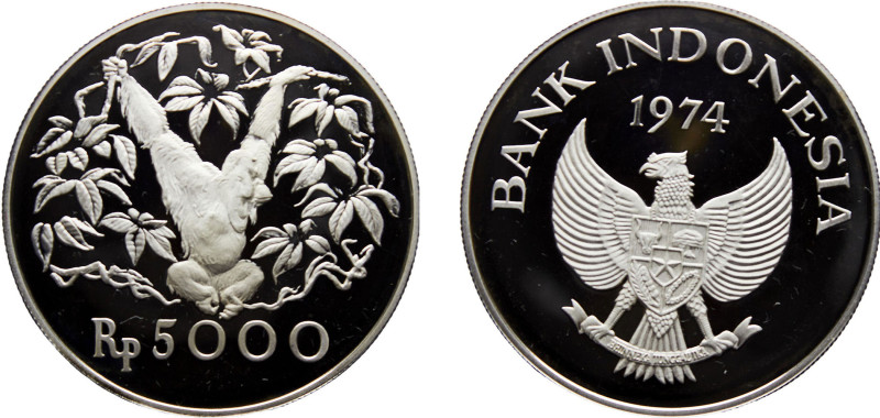 Indonesia Republic 5000 Rupiah 1974 Royal mint(Mintage 17000) Conservation, Oran...